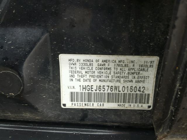 1HGEJ6576WL015042 - 1998 HONDA CIVIC LX BLACK photo 10