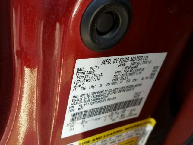 5LMJJ2H56DEL08353 - 2013 LINCOLN NAVIGATOR წითელი ფოტო 10