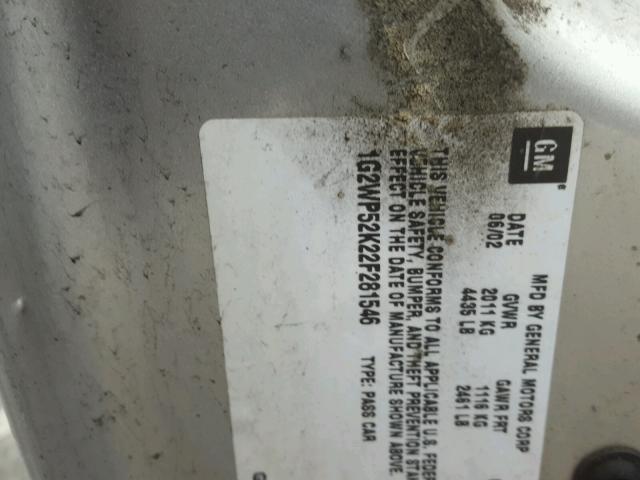 1G2WP52K22F281546 - 2002 PONTIAC GRAND PRIX SILVER photo 10