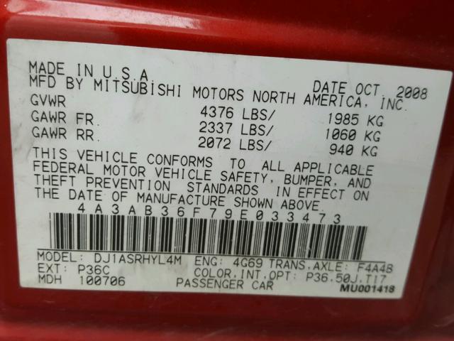 4A3AB36F79E033473 - 2009 MITSUBISHI GALANT ES RED photo 10