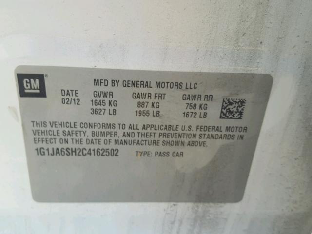 1G1JA6SH2C4162502 - 2012 CHEVROLET SONIC LS 白色 照片 10