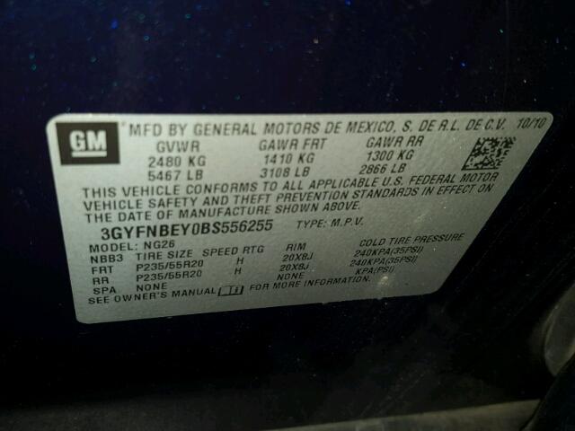 3GYFNBEY0BS556255 - 2011 CADILLAC SRX PERFOR 蓝色 照片 10