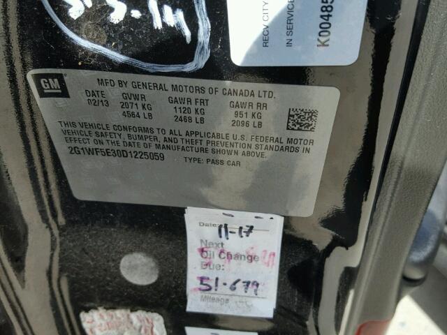 2G1WF5E30D1225059 - 2013 CHEVROLET IMPALA LS BLACK photo 10