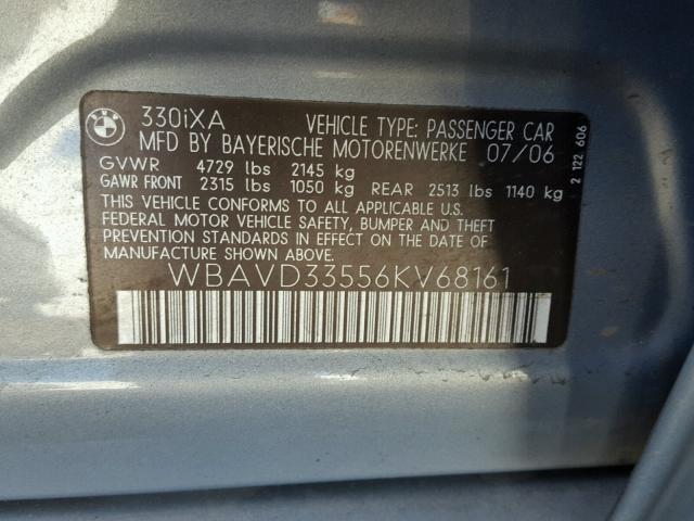 WBAVD33556KV68161 - 2006 BMW 330 XI SILVER photo 10