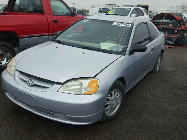 1HGEM21792L070519 - 2002 HONDA CIVIC HX SILVER photo 2