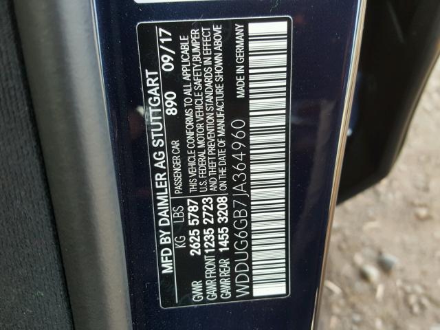 WDDUG6GB7JA364960 - 2018 MERCEDES-BENZ S 450 BLUE photo 10