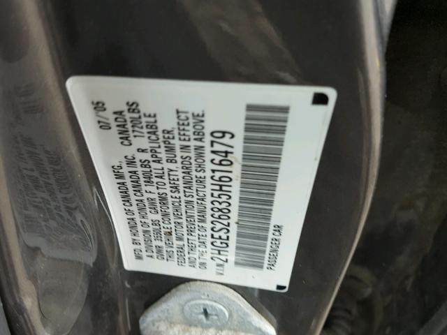 2HGES26835H616479 - 2005 HONDA CIVIC EX GRAY photo 10