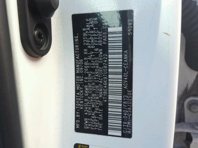 4T1BE46K97U587422 - 2007 TOYOTA CAMRY NEW WHITE photo 10