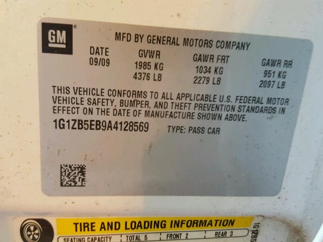 1G1ZB5EB9A4128569 - 2010 CHEVROLET MALIBU LS WHITE photo 10