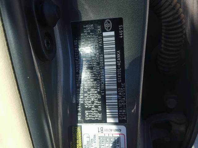 4T1BK36B26U100885 - 2006 TOYOTA AVALON XL GRAY photo 10