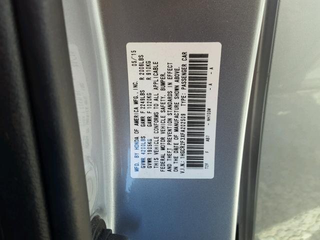 1HGCR2F3XFA202509 - 2015 HONDA ACCORD LX SILVER photo 10