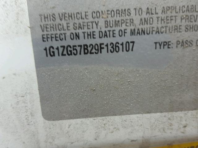 1G1ZG57B29F136107 - 2009 CHEVROLET MALIBU LS WHITE photo 10