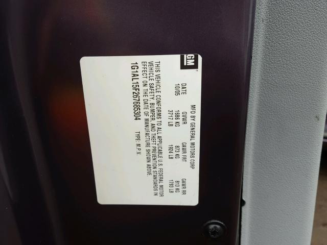 1G1AL15F267685304 - 2006 CHEVROLET COBALT LT PURPLE photo 10