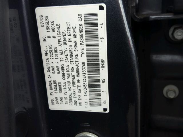 1HGCM56746A183748 - 2006 HONDA ACCORD EX GRAY photo 10