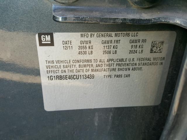 1G1RB6E46CU113439 - 2012 CHEVROLET VOLT GRAY photo 10