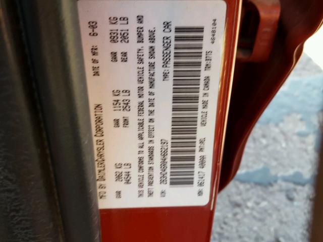 2B3HD46R04H662197 - 2004 DODGE INTREPID S RED photo 10