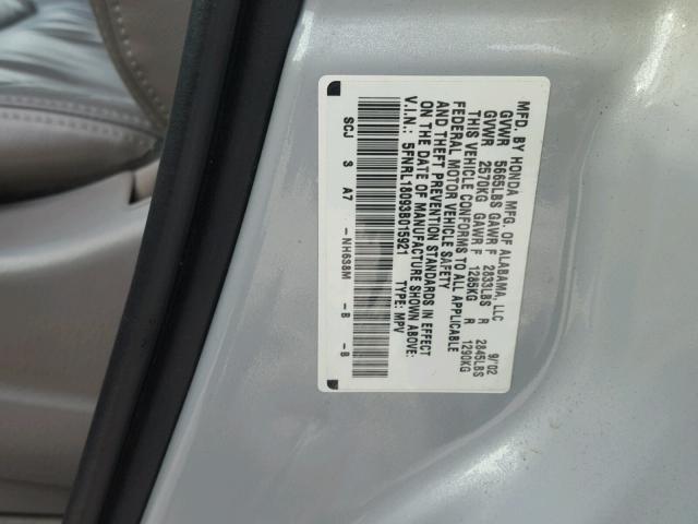 5FNRL18093B015921 - 2003 HONDA ODYSSEY EX SILVER photo 10