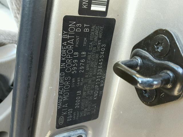 KNDUP131336455403 - 2003 KIA SEDONA EX GOLD photo 10