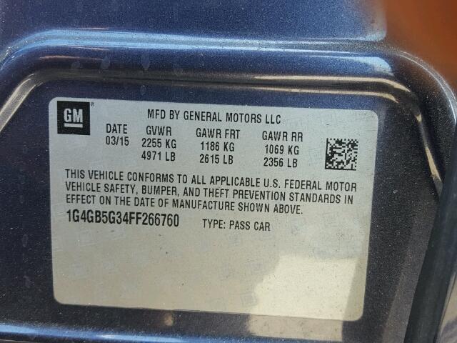 1G4GB5G34FF266760 - 2015 BUICK LACROSSE BLUE photo 10