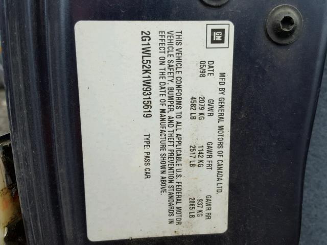 2G1WL52K1W9315619 - 1998 CHEVROLET LUMINA BAS 蓝色 照片 10