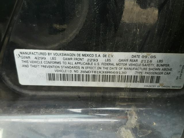 3VWDT81KX6M669130 - 2006 VOLKSWAGEN JETTA TDI BLACK photo 10