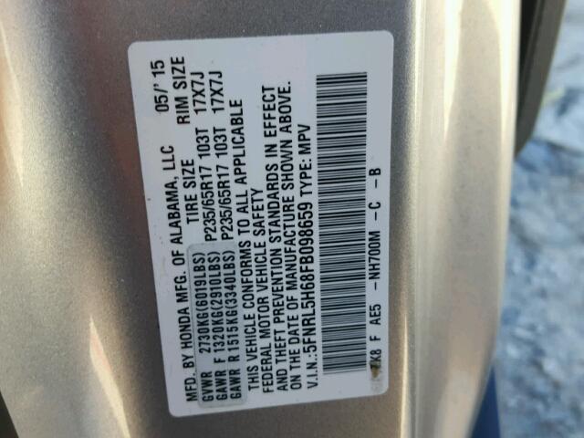 5FNRL5H68FB098659 - 2015 HONDA ODYSSEY EX SILVER photo 10