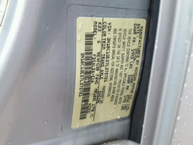 3N1BC13E57L375721 - 2007 NISSAN VERSA S SILVER photo 10