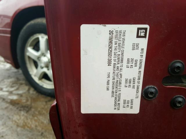 2G1WH52K259313684 - 2005 CHEVROLET IMPALA LS RED photo 10