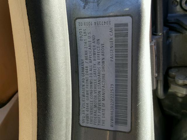 WVWRH63B22P222579 - 2002 VOLKSWAGEN PASSAT GLX 灰色 照片 10