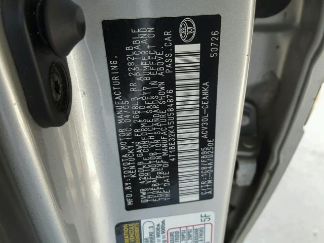 4T1BE32K45U584876 - 2005 TOYOTA CAMRY LE SILVER photo 10