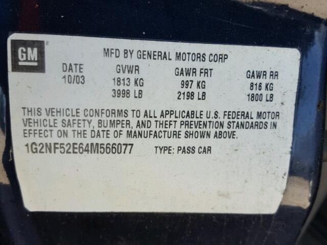 1G2NE52F84M676527 - 2004 PONTIAC GRAND AM S ლურჯი ფოტო 10