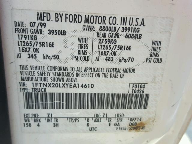 1FTNX20LXYEA14610 - 2000 FORD F250 SUPER WHITE photo 10