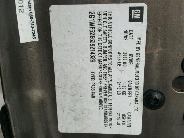 2G1WF52E639214329 - 2003 CHEVROLET IMPALA 棕色 照片 10