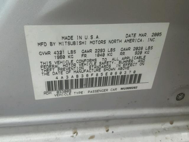 4A3AB36F85E060370 - 2005 MITSUBISHI GALANT ES SILVER photo 10