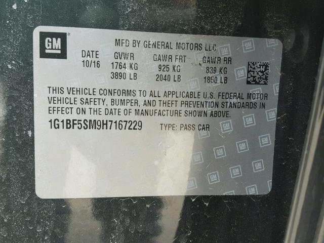 1G1BF5SM9H7167229 - 2017 CHEVROLET CRUZE PREM GRAY photo 10