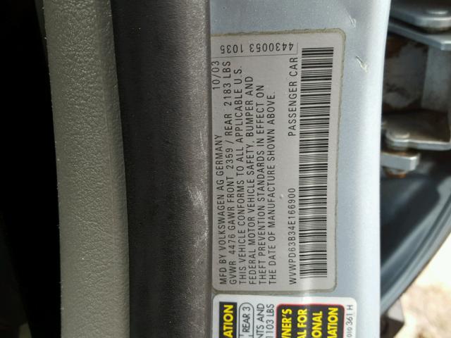 WVWPD63B34E166900 - 2004 VOLKSWAGEN PASSAT GLS BLUE photo 10