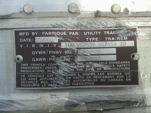 1UYVS2536GG745420 - 2016 UTILITY TRAILER WHITE photo 10