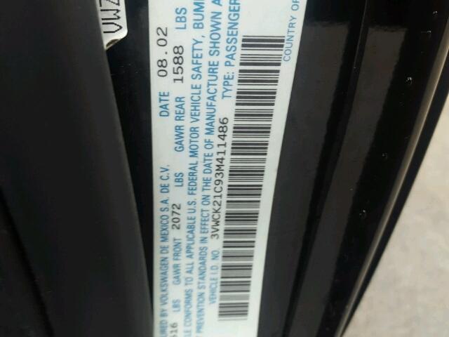 3VWCK21C93M411486 - 2003 VOLKSWAGEN NEW BEETLE 黑色 照片 10