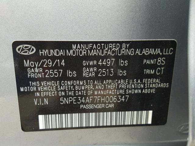 5NPE34AF7FH006347 - 2015 HYUNDAI SONATA SPO BLUE photo 10