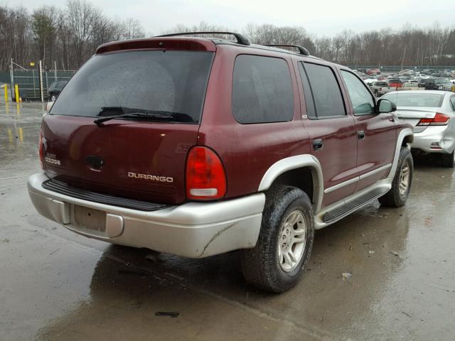 1B4HS58N32F109933 - 2002 DODGE DURANGO SL MAROON photo 4