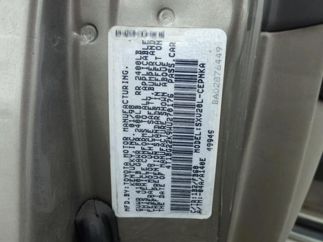 4T1BG22K9WU270176 - 1998 TOYOTA CAMRY CE BROWN photo 10