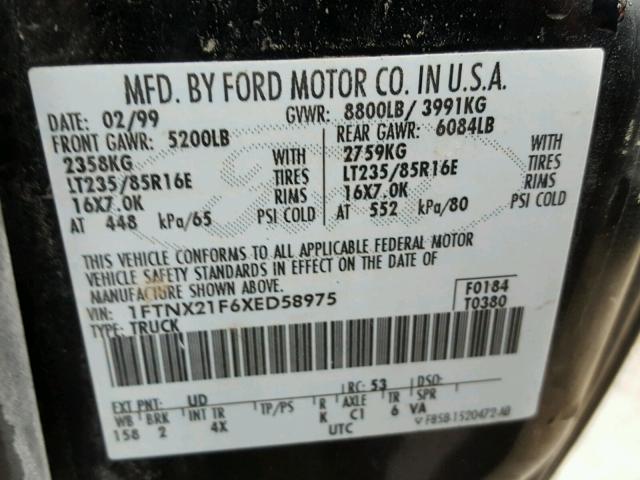 1FTNX21F6XED58975 - 1999 FORD F250 SUPER BLACK photo 10