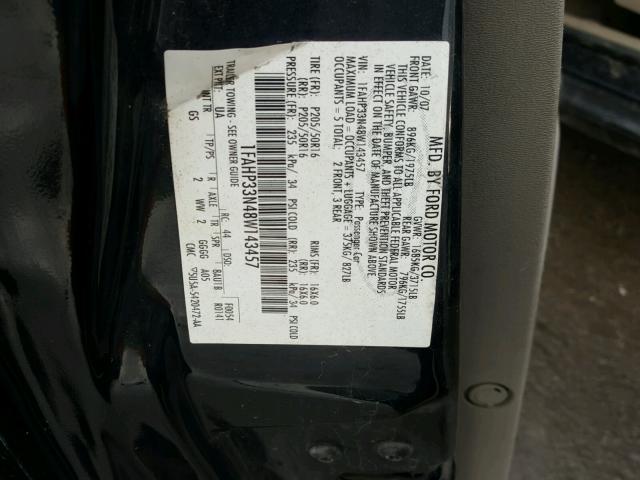 1FAHP33N48W143457 - 2008 FORD FOCUS SE BLACK photo 10