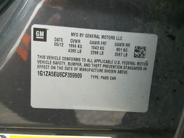 1G1ZA5EU6CF359909 - 2012 CHEVROLET MALIBU LS 灰色 照片 10