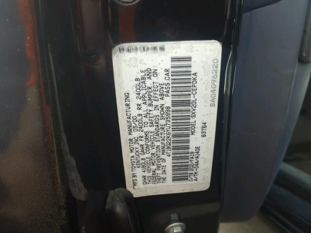 4T1BG22K6YU735998 - 2000 TOYOTA CAMRY CE BLACK photo 10