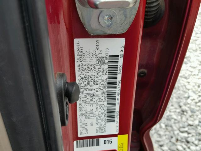 3TMJU62N48M069612 - 2008 TOYOTA TACOMA DOU RED photo 10