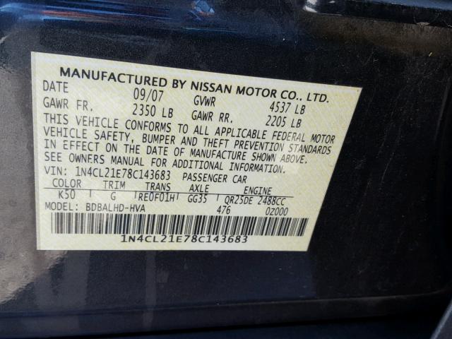 1N4CL21E78C143683 - 2008 NISSAN ALTIMA HYB CHARCOAL photo 10