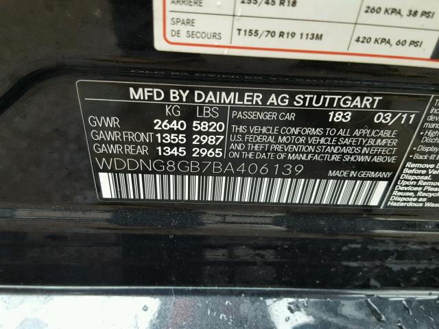 WDDNG8GB7BA406139 - 2011 MERCEDES-BENZ S 550 4MAT BLACK photo 10