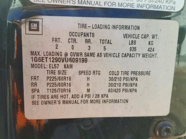 1G6ET1290VU609199 - 1997 CADILLAC ELDORADO T GREEN photo 10