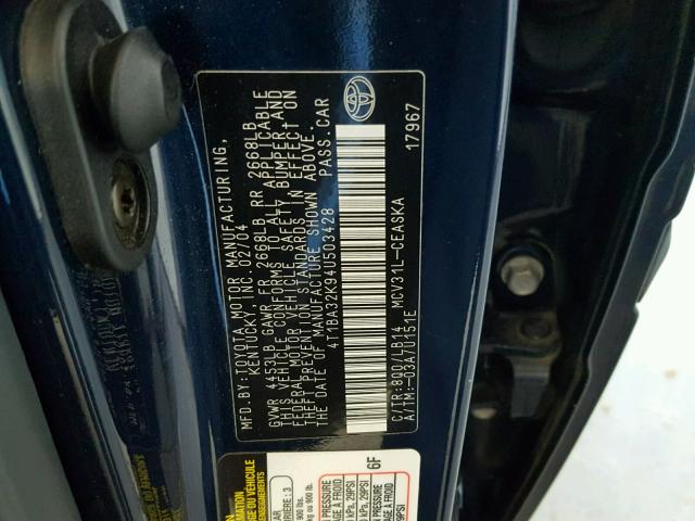 4T1BA32K94U503428 - 2004 TOYOTA CAMRY SE BLUE photo 10